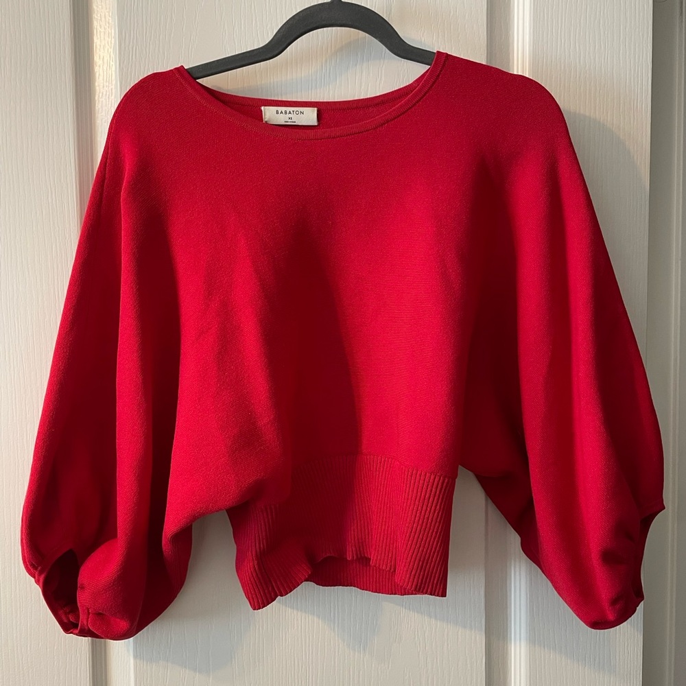 Aritzia Babaton red XS top with ribbed bottoms and bell sleeves